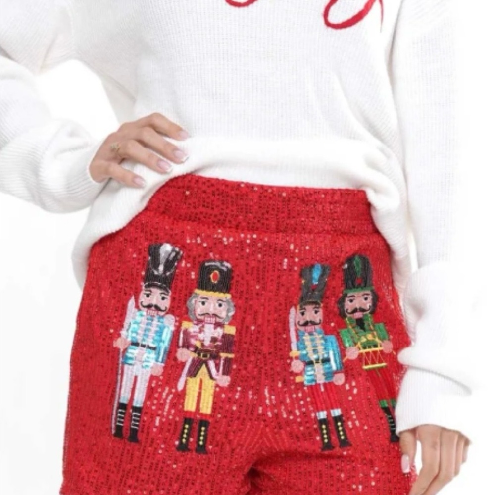 Red Sequin Nutcracker Women Shorts by why dress